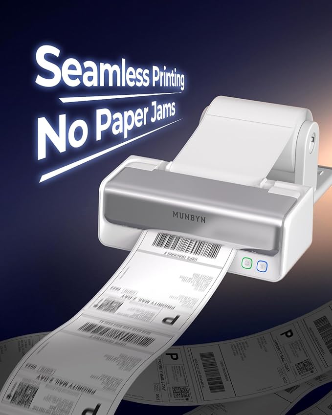 MUNBYN Replaceable Print-Head Bluetooth Thermal Label Printer with Paper Holder, RW405B, Wireless 4x6 Shipping Label Printer for Small Businesses Compatible with Mac, Windows, iPhone, Android, Chrome