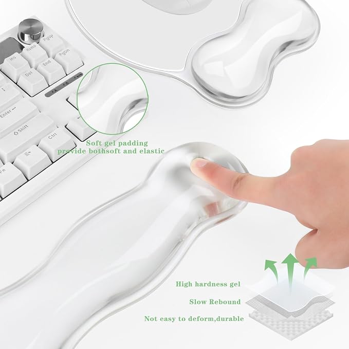 Gel Wrist Rest for Keyboard and Mouse Pad Set - Clear White | Ergonomic Cute Computer Keyboard Wrist Pad Support for Pain Relief, Non-Slip Desk Accessories for Office and Home