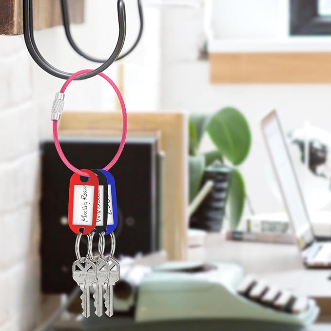 CooBigo 12 Pack Stainless Steel Loops 2mm Coated Wire Keychain Cable Large Key Rings 6 inch Key Chain for Women, Luggage Tags, Key Tags, Keyrings, Kitchen Utensils, Duster - Pink