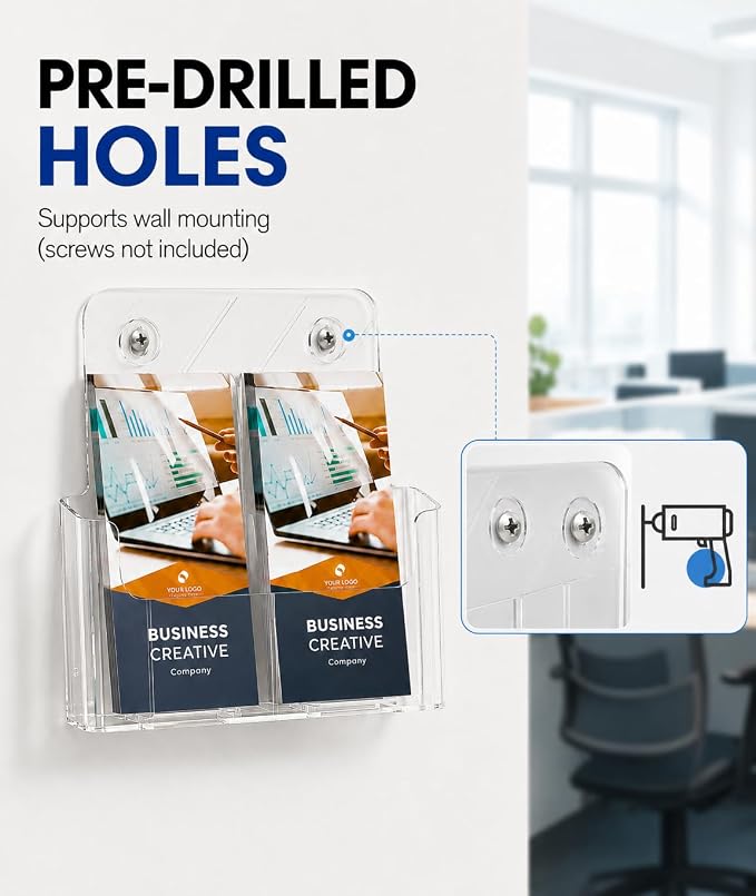 KTRIO Acrylic Brochure Holder 8.5 x 11, 2 Pack Literature Display Stand | Desktop/Wall-Mount, Clear Plastic Flyers Holder Fits 8.5" Wide Magazines, Pamphlets, Documents, Booklets, Journals, Menus