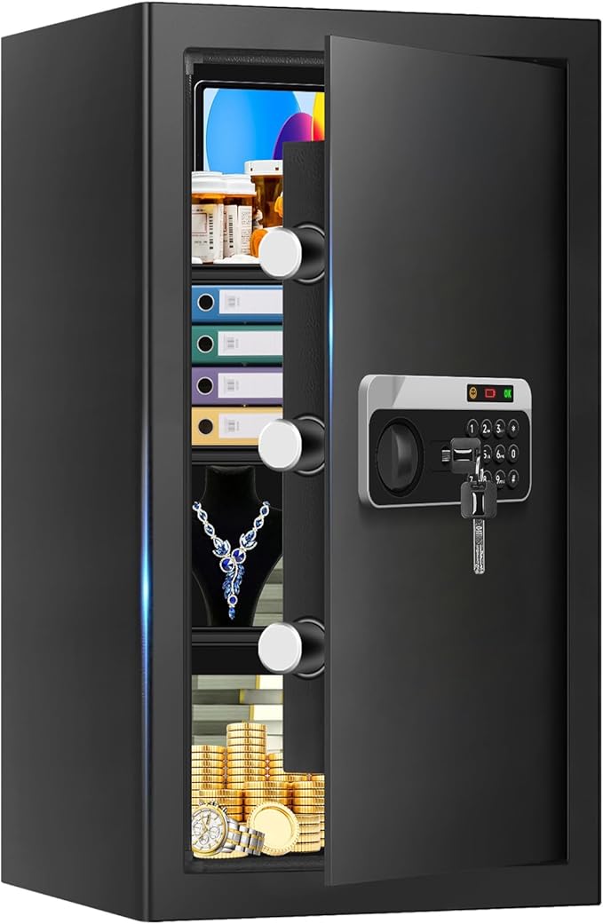 5.2 Cuft Large Floor Safe, Heavy Duty Fire Proof Safes for Home Use with Digital Keypad, Removable Shelves and Alarm System, Anti-theft Home Safe for Documents Money