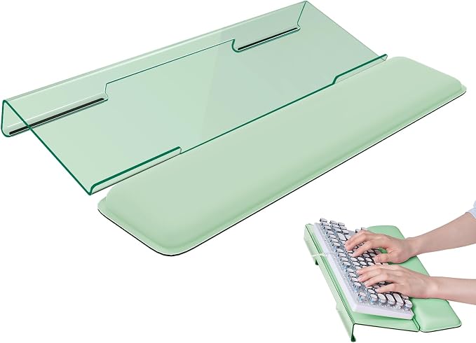 Laborio Computer Keyboard Wrist Rest, Keyboard Riser Stand for Desktop | Green, Ergonomic Acrylic Keyboard Holder, Non-slip Wrist Pad, Pain Relief for Typing, Multiple Colors