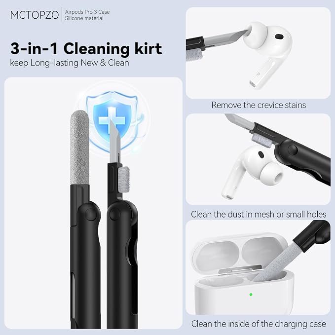 for AirPods Pro 3 Case 2025,Come with Cleaner Kit,Magnetic Black | Silicone Protective Cover for Airpod Pro 3rd Generation Case with Keychain,for Women Men,One-Piece Design,Shockproof,Magnetic