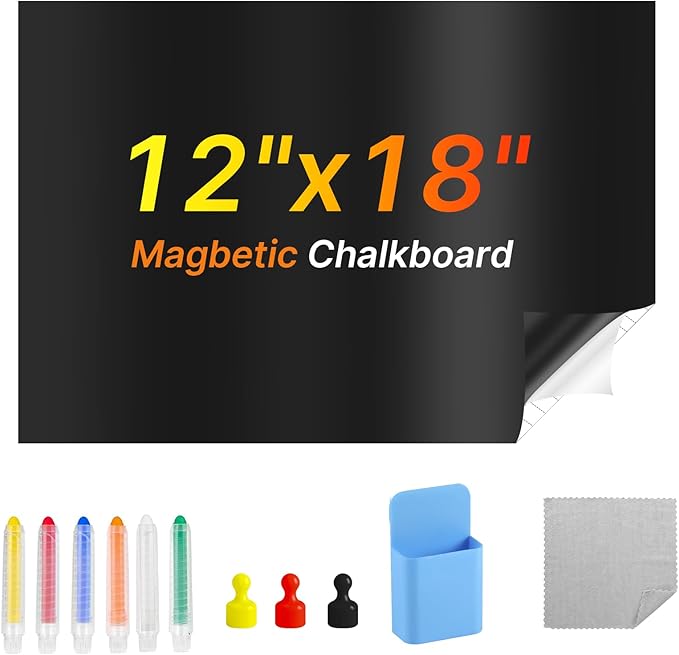Magnetic Chalkboard 12"x18" for Wall Chalk Board Sticker | Peel & stick magnetic contact paper for walls. Magnet receptive sheet holds magnets, perfect for office or drawing.