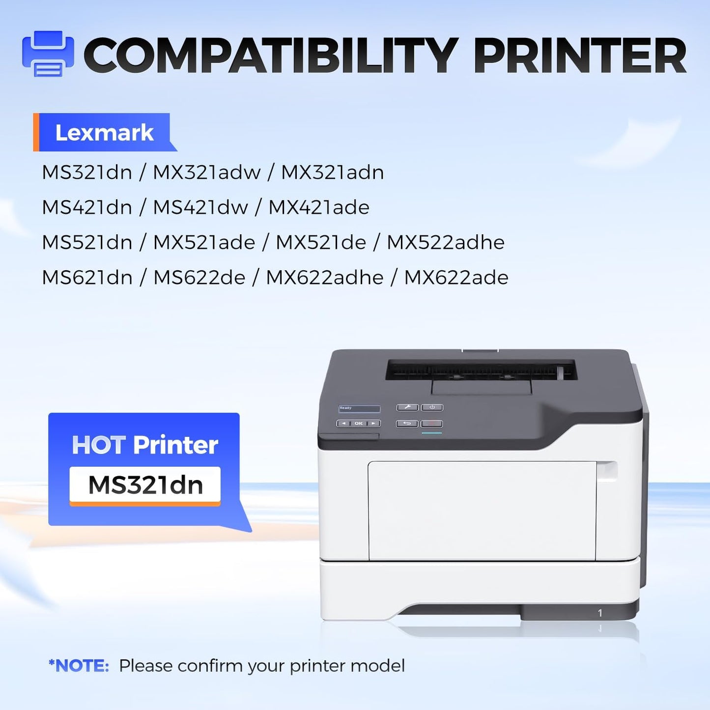 56F1U00 Toner Cartridge Black 1-Pack Ultra High Yield (with Chip) Remanufactured for 56F1U00 Toner Compatible with Lexmark MS421dn MS521 MS621 MS622de MX321adw MX421 MX521de MX522 MX622 Laser Printers