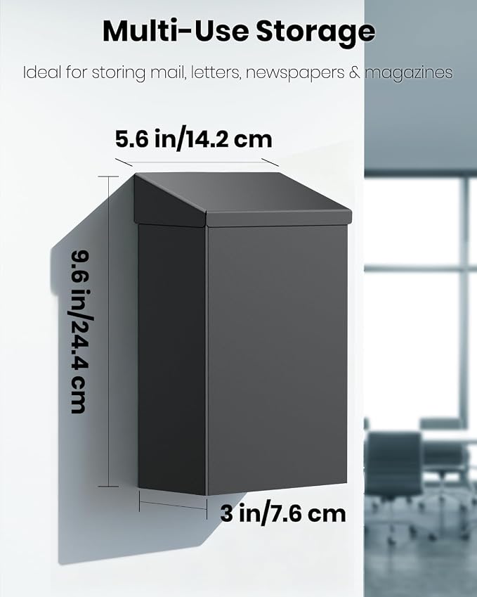 Uniclife Mailboxes for Outside, Wall Mount Mailbox, Metal Mail Box, Mail Boxes for House Outside, Black Small Mailbox, Modern Drop Box for Outdoor Office Home, (No Locking Mechanism)