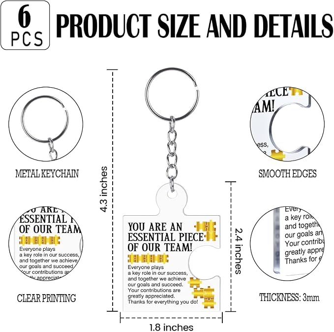 Team Appreciation Gifts Bulk Thank You Keychains for Coworkers | Gift Set for Employee, Staff, Teachers, Teamwork Puzzle Piece Keyring, Acrylic