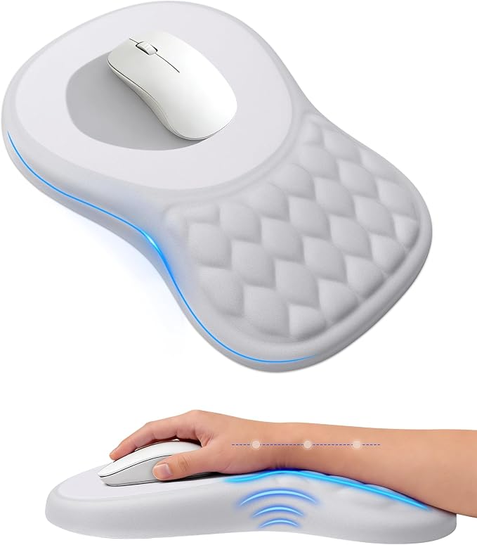 Ergonomic Mouse Pad with Sloped Memory Foam Wrist Rest | 3D Textured Wrist Cushion, Smooth Lycra Surface, Non-Slip PU Base, Comfortable Support for Office/Home Computer Desks