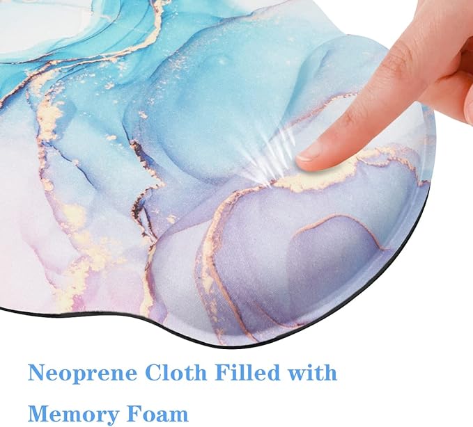 WAVEYU Ergonomic Mouse Pad with Wrist Support, Cool Round Mouse Mat, Non-Slip Rubber Base Mousepad for Laptop, Office Mouse Pad, Blue Marble