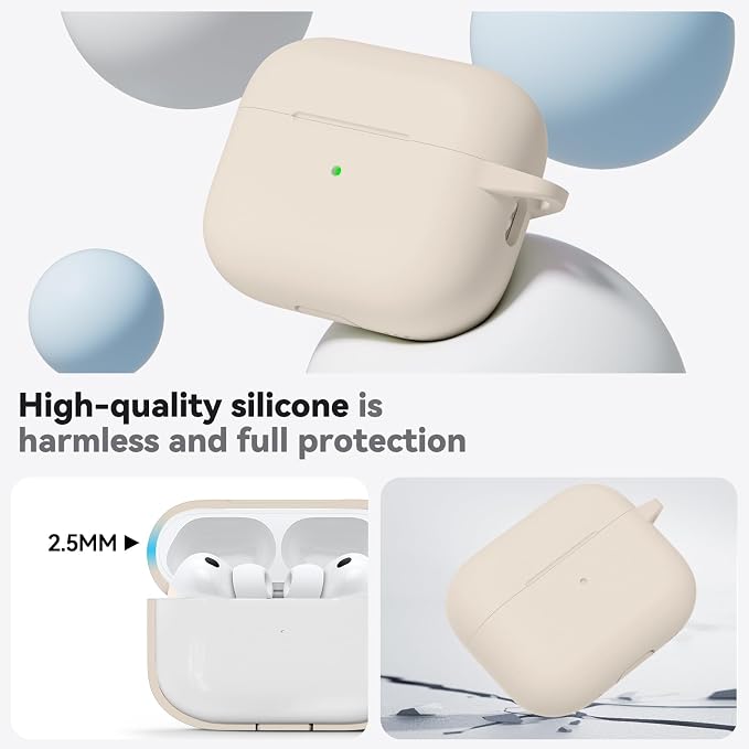 Ljusmicker for AirPods Pro 3 Case 2025 with Cleaner Kit,Stone | Soft Silicone Protective Cover for Apple AirPod Pro 3rd Generation Case with Keychain for Women Men,Shockproof