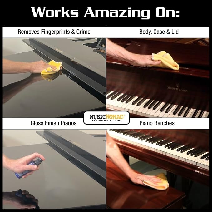 MusicNomad MN130 Piano ONE All-In-1 Cleaner, Polish, & Wax for Gloss Pianos, 4 oz