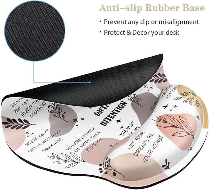 WAVEYU Ergonomic Mouse Pad with Wrist Support, Non-Slip Rubber Base Mousepad for Desk Laptop Gaming Working Computers Easy Typing & Pain Relief, 9''x 10'', Words