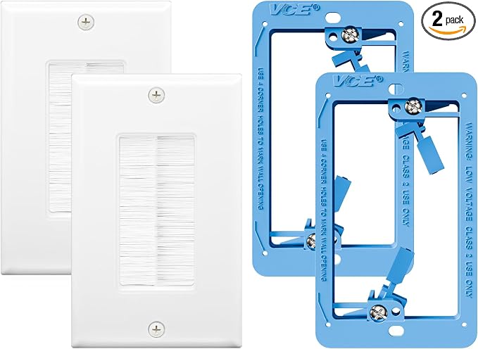 VCE Brush Wall Plate with Low Voltage Box, Decorator Wall Cover with Low Voltage Mounting Bracket for Wall-Mount TV, 2-Pack