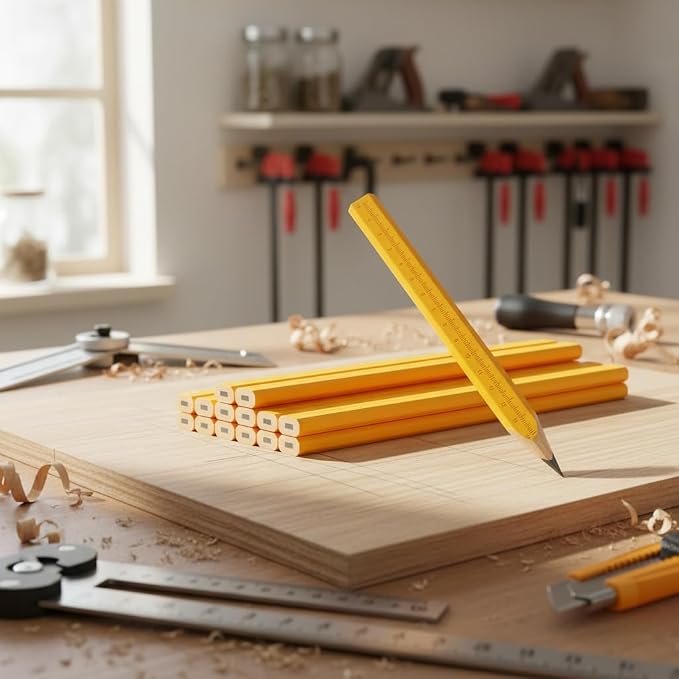 KR. LIF Carpenter Pencils with CM Scale – Framing Construction Pencil for Contractor & Woodworking 14-Pack (Yellow)