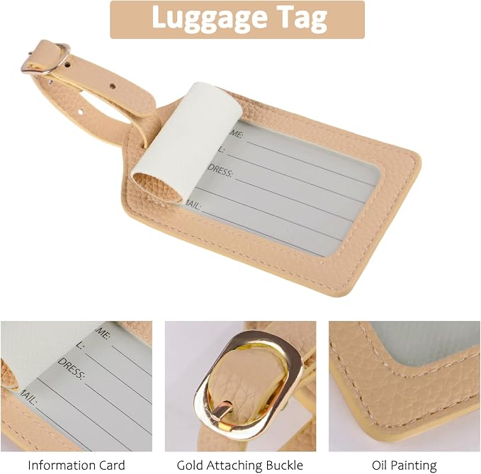 Passport Holder RFID Protected Wallet and Luggage Tag with Protection Cover Travel Accessories Leather Card Case Organizer for Women Men (Beige)