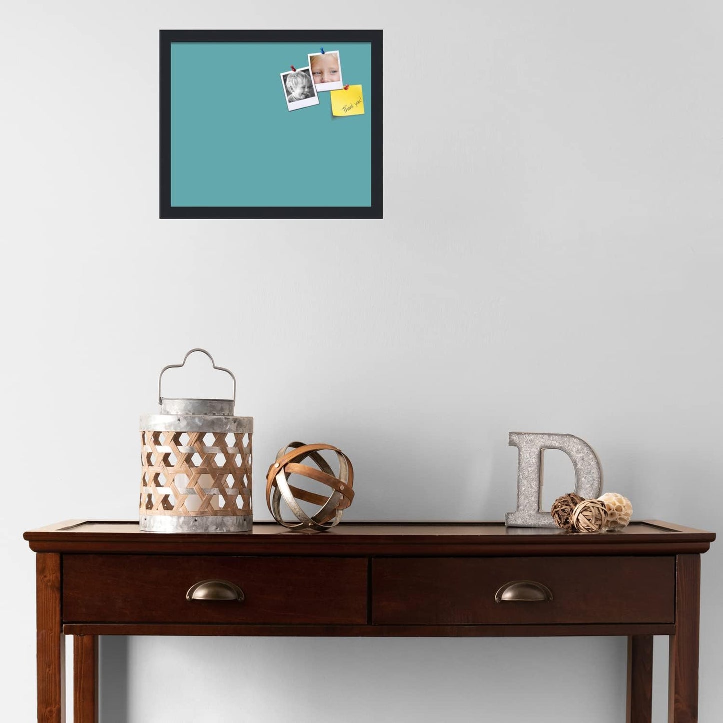 PinPix 17x14 Inch Cork Bulletin Board. This Decorative Framed Pin Board Comes with Aqua Pastel Design and a Satin Black Frame. Ideal for Home Office Decor or Message Board (PinPix-1806)
