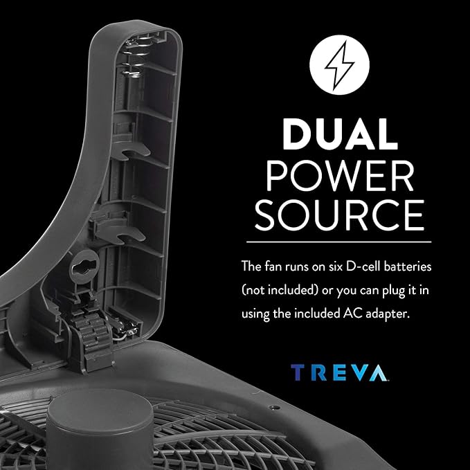 Treva 10 in Portable Desktop Battery Fan 2-Speed with AC Adapter Graphite | Yes