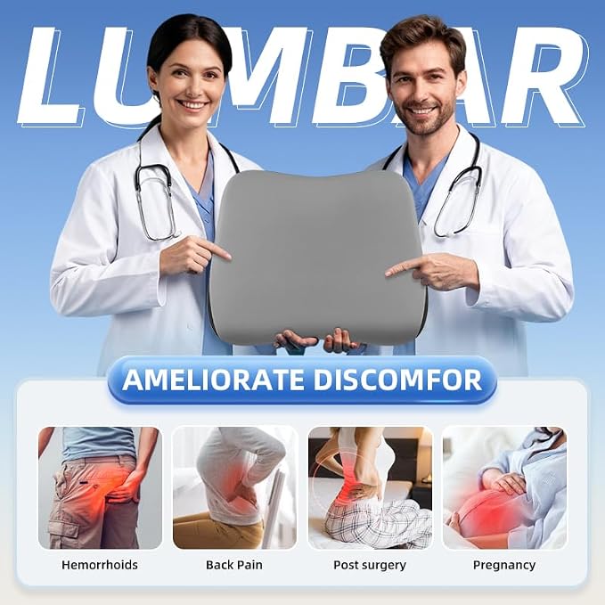 Lumbar Support Pillow for Office Chair, Memory Foam Lumbar Pillow for Lower Back Pain Relief (xiaoyaokaoGrey)