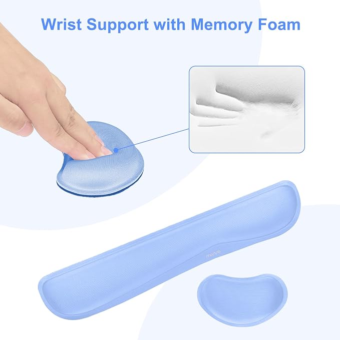 MOSISO Keyboard Mouse Pad Set, Gaming Mouse Pad&Keyboard Wrist Rest | Ergonomic Wristrests with Memory Foam Home Office Easy Typing Cushion Non-Slip Mousepad, Air Blue