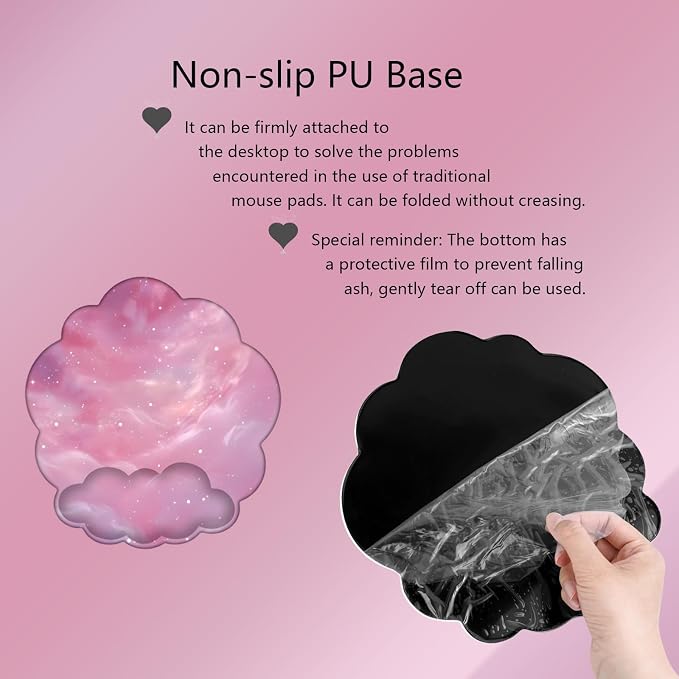 Cloud Keyboard Wrist Rest Galaxy Mouse Pad with Wrist Rest Ergonomic Space Wrist Pad Memory Foam Non-Slip Wrist Support for Computer Laptop Gaming Home Office Relief Typing Pain Pink Stars