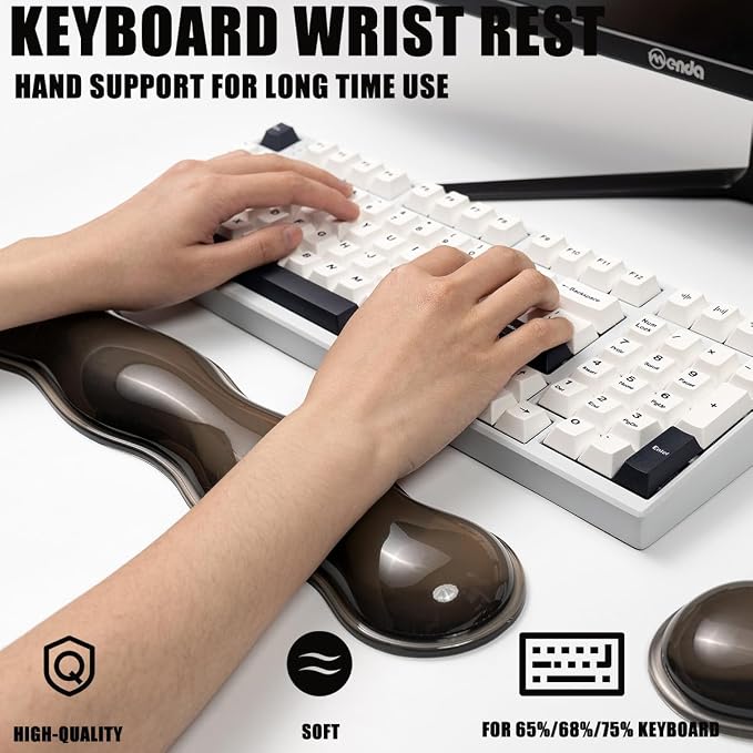 Ergonomic Silicone Gel Keyboard and Mouse Wrist Rest Set – Clear Wrist Rest for Keyboard 60%/68%/75%, Comfort & Support for Typing and Gaming(Grey)