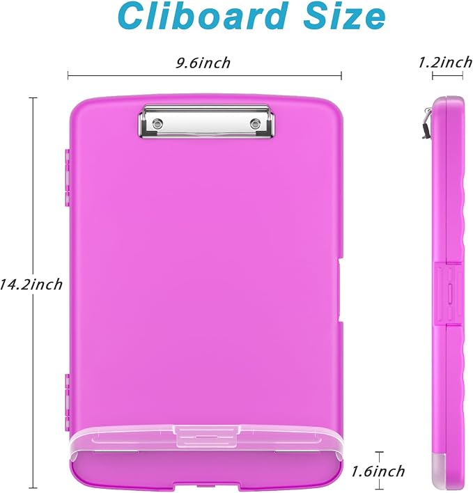 Rimilak Clipboard with Storage, 8.5 x 11 High Capacity Clip Board, Magenta | Smooth Writing, Side-Opening Plastic Folder with Pen Holder, Size 14.2 x 9.6 x 1.2″ ,for Classroom, Teacher, Student