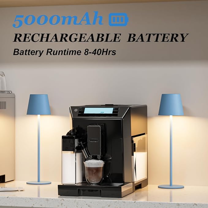 Kakanuo Cordless Table Lamp Rechargeable Blue - KK 2 Pack 5000mAH Battery Operated Lamp for Dining Table, 3 Color Stepless Dimming Wireless Lamp for Counter, Outdoor Patio, Touch Control