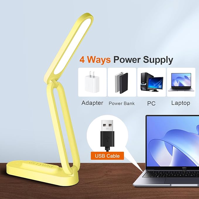 Giryuhd LED Desk Lamp for Office Home & Battery Operated Lamp Rechargeable Lamp Foldable & Portable Light, LED Desk Light Strip, 3 Brightness Dimmable Small Desk Lamp Reading Lamp (Yellow)
