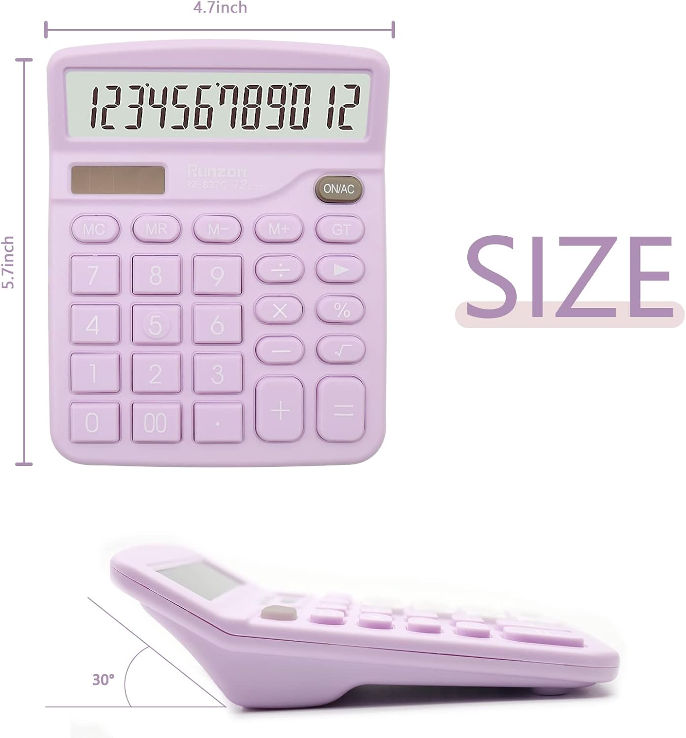 Purple Desktop Calculator - 12 Digit with Large LCD Display, Office Supplies with Sensitive Buttons