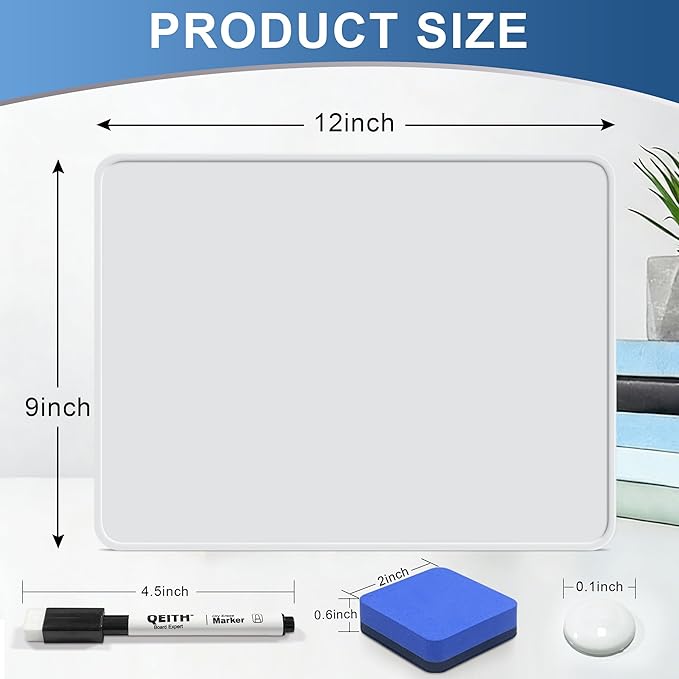 Dry Erase Boards, 6 Pack 9 x 12 Inch Magnetic Double Sided Portable Personal Small Whiteboards, Include 6 Markers, 6 Erasers, 12 Magnets for Kids, Students, Teachers Classroom School Supplies