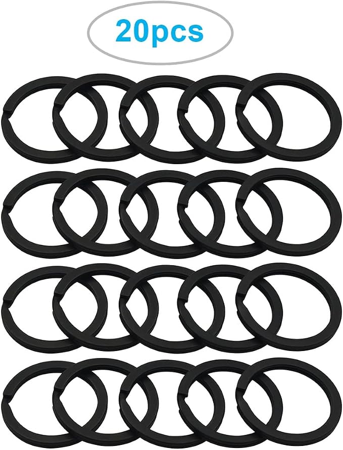 20 Pack Key Ring Keychain 1 Inch 25mm Diameter Metal Flat Split Key Chains Rings for Home Car Dog Tag Office Lanyards Keys Attachment Black