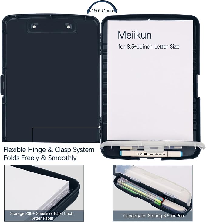 Meiikun Plastic Storage Clipboard, Clipboards with Storage, Nursing Clipboard with Pen Holder, Clip Boards 8.5x11 A4 Paper Folder for Nurse, Teacher, Work, Classroom (Navy)