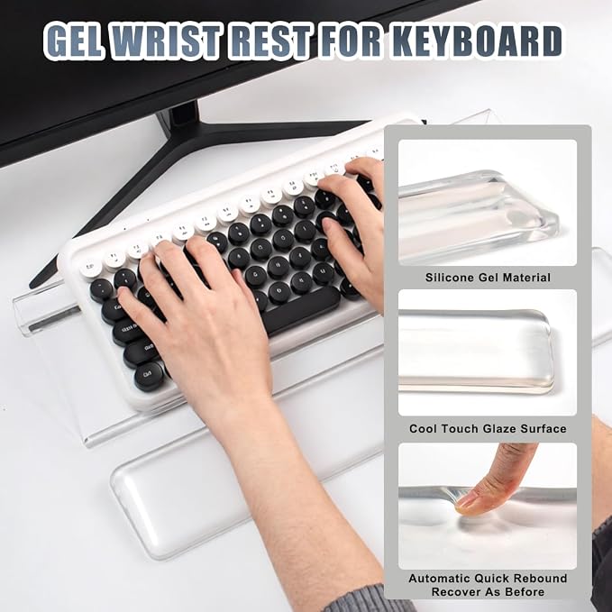 Keyboard Wrist Rest,Gel Wrist Rest for Keyboard-Tinted Clear Wrist Rest | Jelly Clear Gel Wrist Pad for Easy Typing, Anti-Slip Comfort Keyboard Wrist Pad for Desktop Relieve Pain