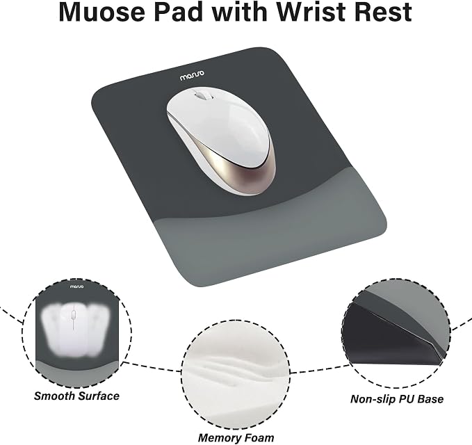 MOSISO Wrist Rest Support Mouse Pad & Keyboard Set, Slate Gray | Rectangular Ergonomic Mousepad, Non-Slip Base, Home/Office Pain Relief & Easy Typing, Neoprene Cloth & Raised Silicone Lining