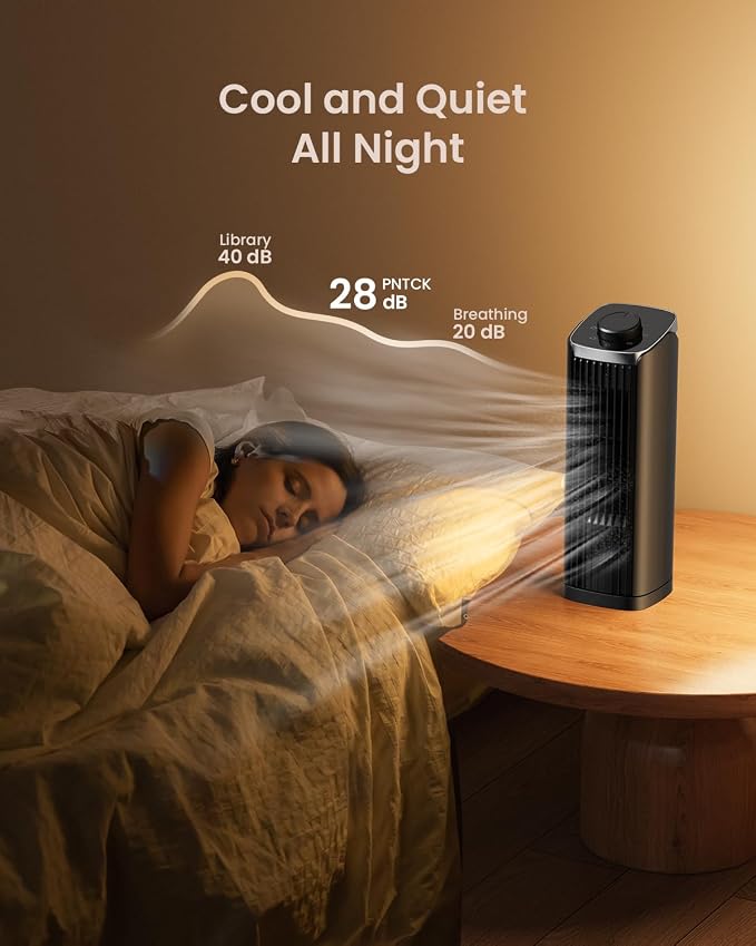 PNTCK Tower Fan for Bedroom, 13.1'' Quiet Desk Fan with 23ft/s, 3 Speeds, 70° Oscillating Fans with Knob Control, Portable Table Fans Bladeless Fan for Indoor Room, Home, Office, Desktop