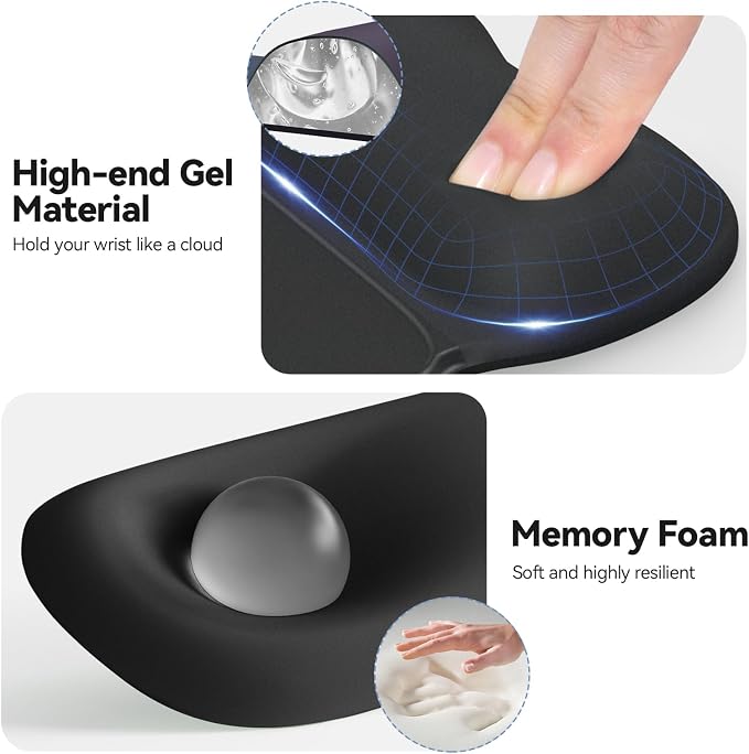 TECKNET Gel Ergonomic Mouse Pad & Keyboard Wrist Rest & Coaster | 3 in 1 Set, Pain Relief, Milk Silk Cloth, Non-Slip PU Base, Easy Typing, Memory Foam Wrist Support for Office & Home