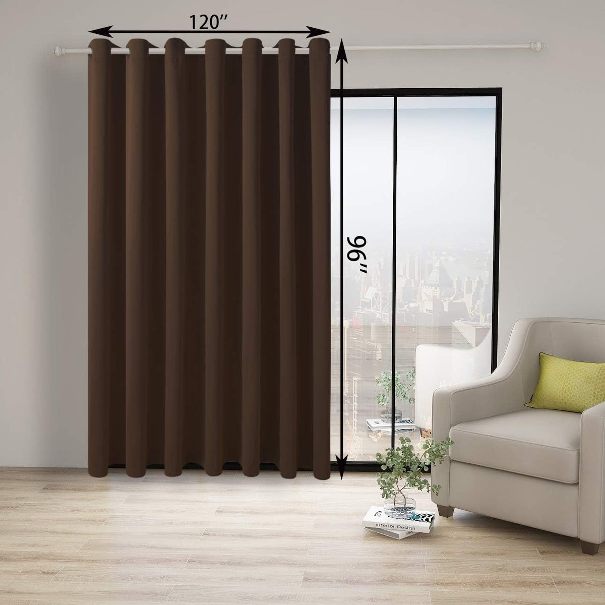 BONZER Extra Wide Room Divider Curtain Screen Partitions Total Privacy Wall Noise Reducing Blackout Curtains for Living Room, 96L x 120W Inch (8L x 10W ft), 1 Panel, Chocolate