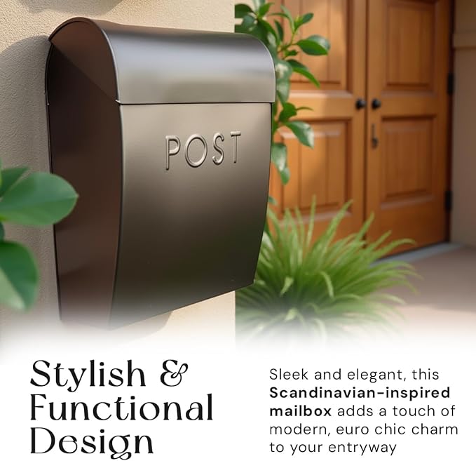 NACH Wall Mount Mailboxes for Outside, 12.75 x 10.75 x 5 inches, Black Mailboxes for Outside Wall Mount, Waterproof - The Sylvia Mailbox