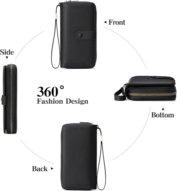 GAEKEAO Leather Credit Card Holder Wallet for Women RFID Blocking Large Capacity Bifold Zipper Card Case Organizer with Wristlet 45 Slots