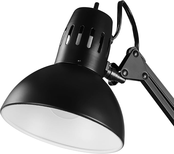 Globe Electric 56963 31.5" Multi-Joint Desk Lamp with Metal Clamp, Black, On/Off Rotary Switch on Shade, Partially Adjustable Swing Arm, Home Essentials, Reading Light, Office Décor