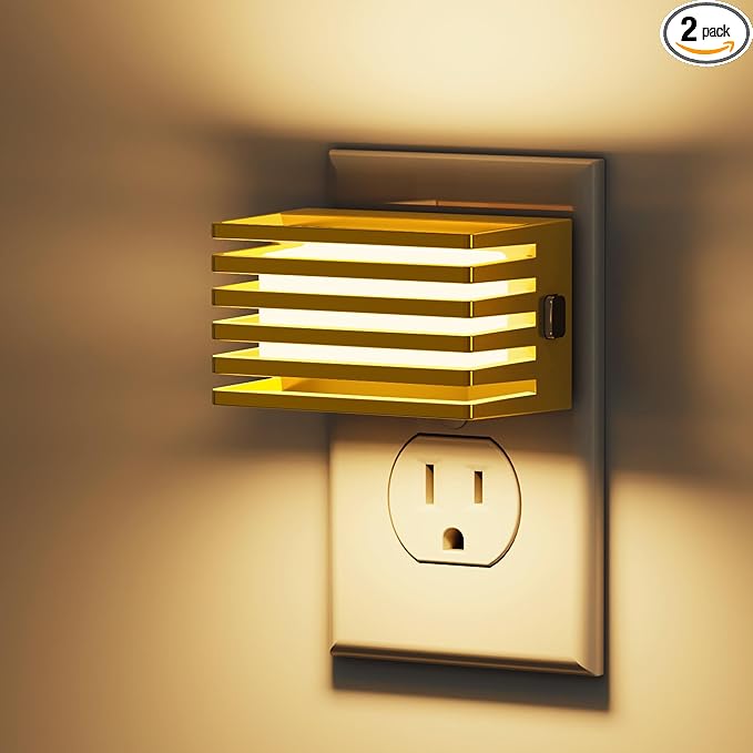 L LOHAS LED Night Lights Plug into Wall, 2 Pack Modern Night Light with Dusk to Dawn Sensor, Dimmable Plug in Night Light, Adjustable Brightness, 3000K Soft White for Bedroom Bathroom Hallway(Gold)