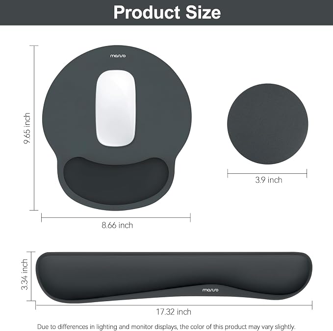 MOSISO Wrist Rest Support for Mouse Pad&Keyboard Set, Slate Gray | Streamline Ergonomic Mousepad&Coaster Non-Slip Base Home/Office Pain Relief&Easy Typing Pad with Soft Cloth&Silicone Lining