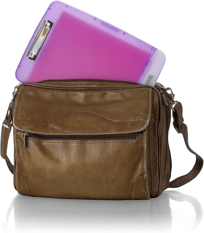 Officemate Slim Clipboard with Storage, 10 x 14.5-Inches Plastic Document Organizer with Compartment and Pen Holder, Translucent Purple