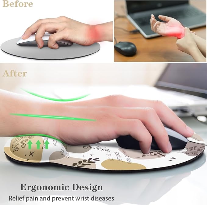 WAVEYU Ergonomic Mouse Pad with Wrist Support, Non-Slip Rubber Base Mousepad for Desk Laptop Gaming Working Computers Easy Typing & Pain Relief, 9''x 10'', Words