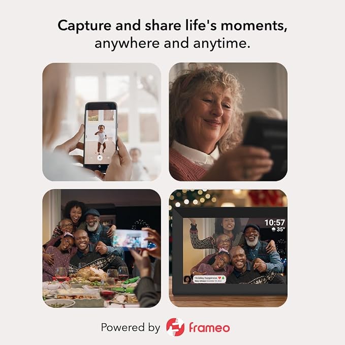 10.1Inch WiFi Digital Picture Frame IPS Touch Screen HD Disply,Video Clips and Slide Show,Auto-Rotate, Wall Mountable,Send Photos Instantly from Anywhere with via Frameo APP (10.1 INCH)