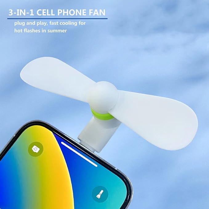 JORMEY 6 Pack Mini Cell Phone Fan, 3 in 1 Portable Cellphone Fan Pocket Fans Travel Fans Fast Cooling for Summer Outdoor, for iPhone Android Phone/Type-C Interfaces