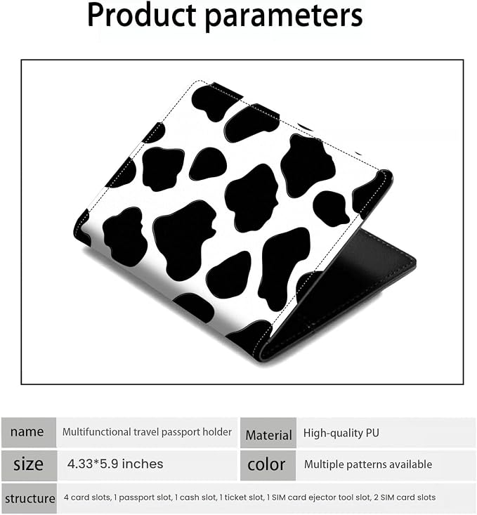 Passport Holder Wallet Cover Case,RFID Blocking Passport Cover,Large Capacity Travel Wallet with Multi Card Slots (Cow Print)