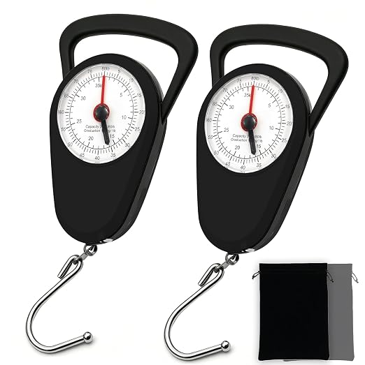 Hanging Scale with Hook, Fish Scale No Battery, Suitcase Scale, 80 Lbs | 2PC Luggage Weight Scale with Tape Measure, Durable Hanging Scale with Tape Measure for Suitcases, Travel, Fishing & Outdoor