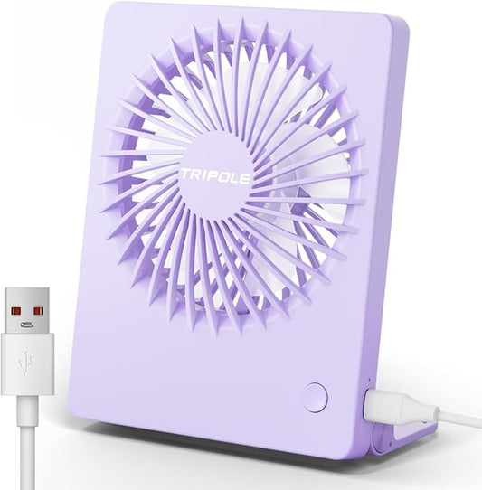TriPole Mini Desk Fan USB Powered Portable Fan Small Personal Fan 3 Speeds Strong Airflow Table Fan for Travel Home Office Bedroom Desktop, 3.3ft Cable (No Battery, Purple)