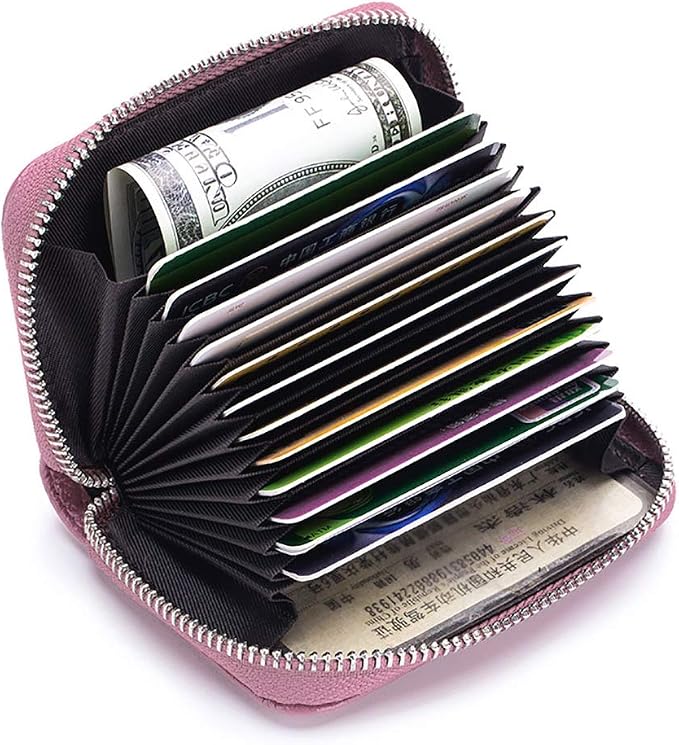 RFID Credit Card Holder Genuine Leather Credit Card Wallet with Zipper | RFID